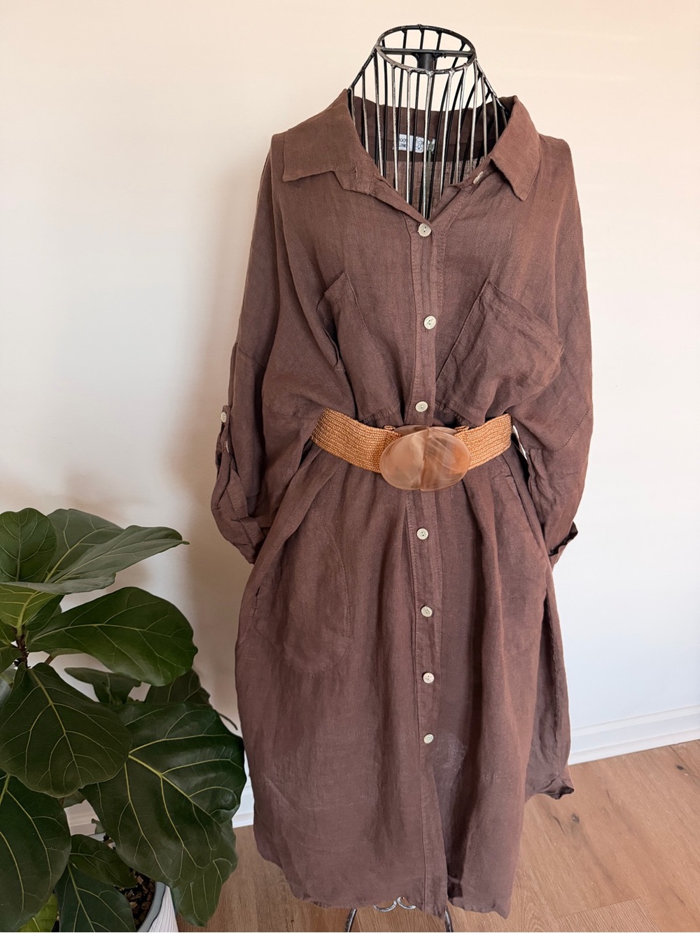 Luxury Linen Midi Shirt Dress